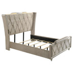 Home & Sleep Outlet - Lorient Queen LED Upholstered Wingback Bed Ivory and Camel