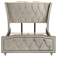 Lorient Queen LED Upholstered Wingback Bed Ivory and Camel