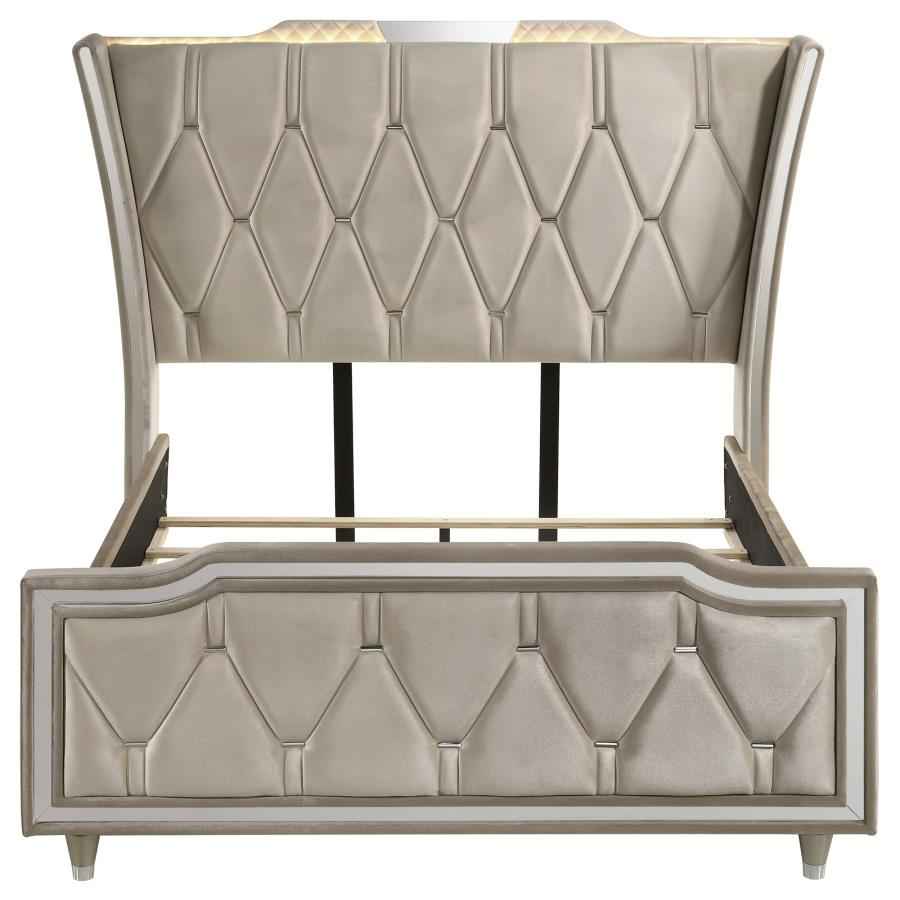 Lorient Queen LED Upholstered Wingback Bed Ivory and Camel