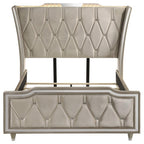 Home & Sleep Outlet - Lorient Queen LED Upholstered Wingback Bed Ivory and Camel