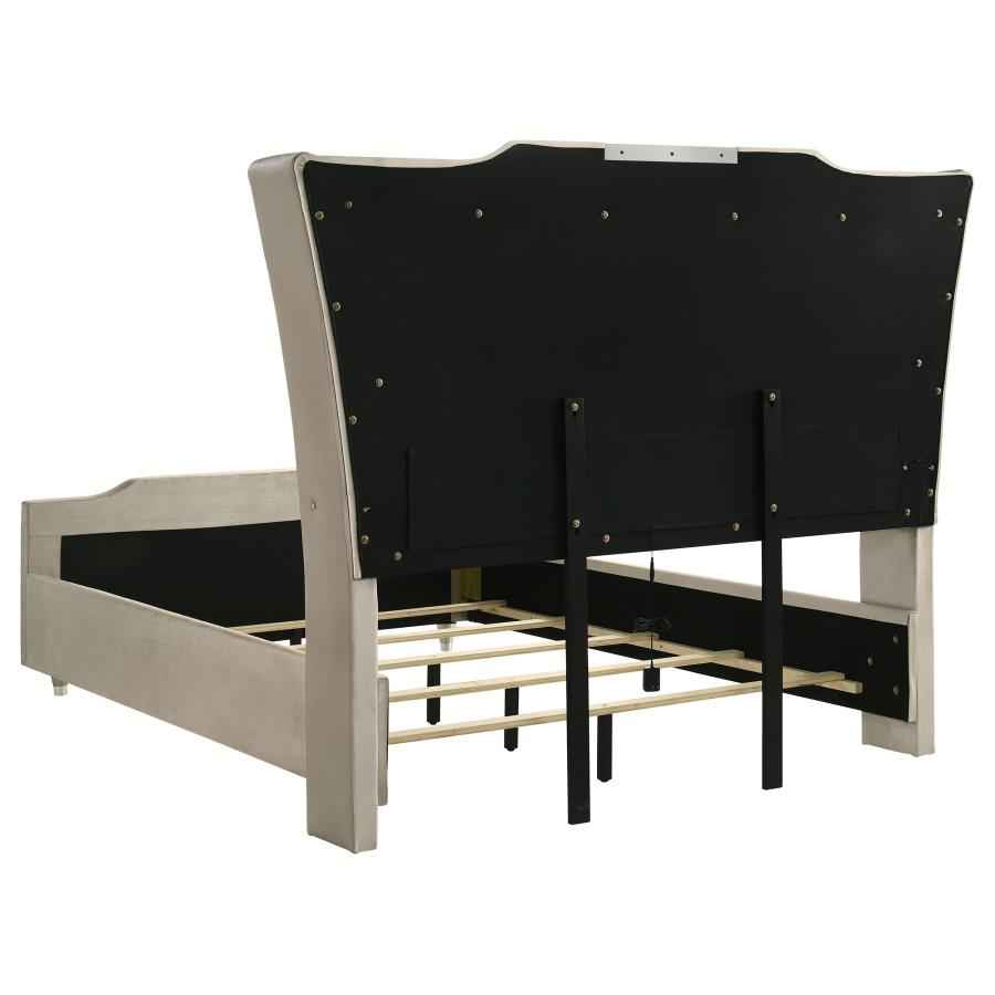 Lorient Queen LED Upholstered Wingback Bed Ivory and Camel