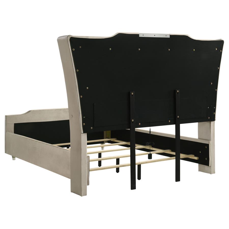 Home & Sleep Outlet - Lorient Queen LED Upholstered Wingback Bed Ivory and Camel