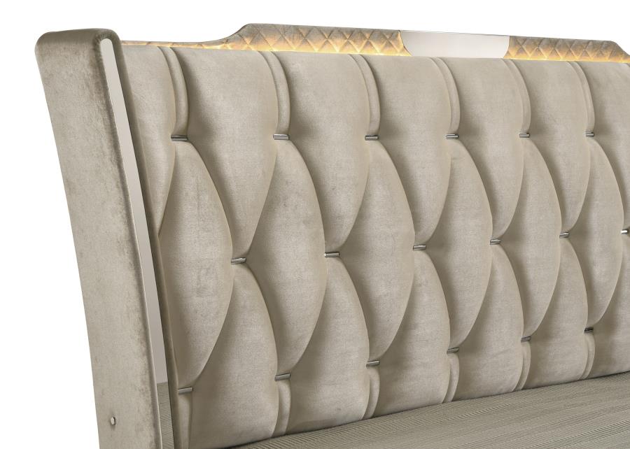 Home & Sleep Outlet - Lorient Queen LED Upholstered Wingback Bed Ivory and Camel