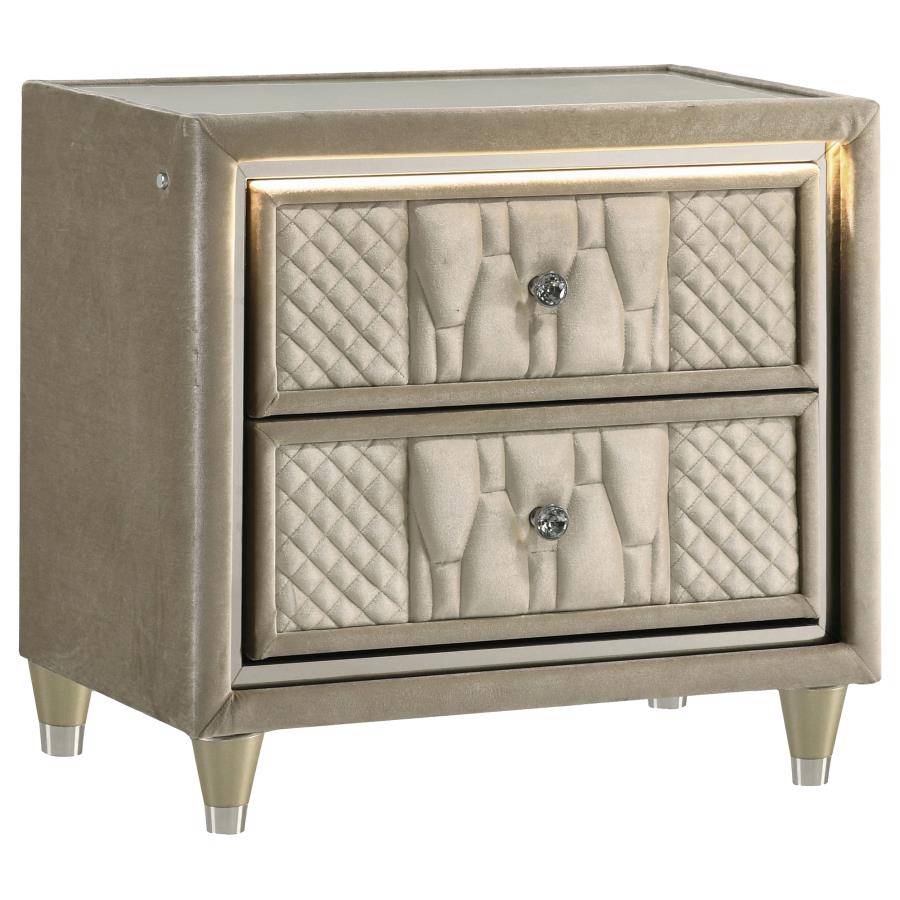 Home & Sleep Outlet - Lorient 2-drawer LED Nightstand with USB Ivory and Camel