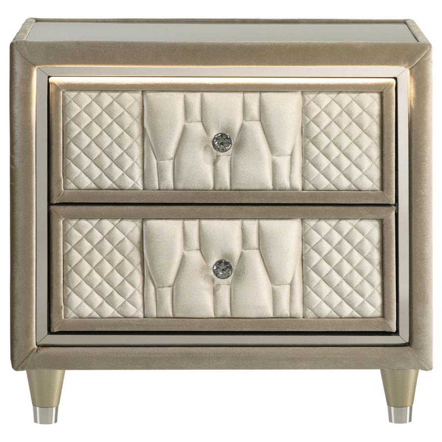 Home & Sleep Outlet - Lorient 2-drawer LED Nightstand with USB Ivory and Camel