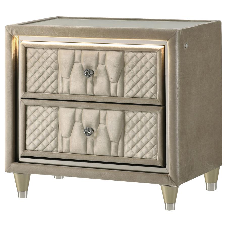 Home & Sleep Outlet - Lorient 2-drawer LED Nightstand with USB Ivory and Camel