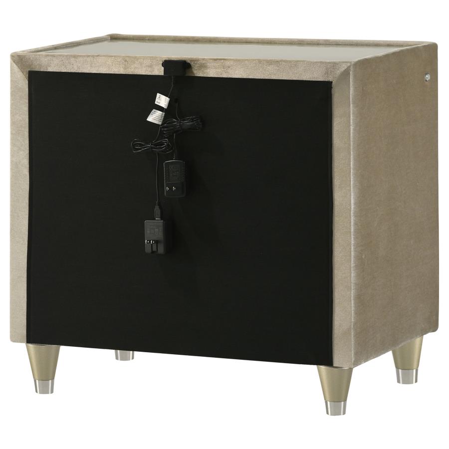 Home & Sleep Outlet - Lorient 2-drawer LED Nightstand with USB Ivory and Camel