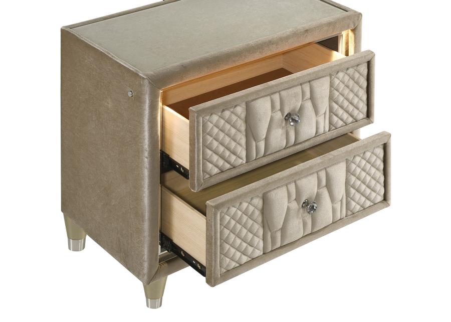 Home & Sleep Outlet - Lorient 2-drawer LED Nightstand with USB Ivory and Camel