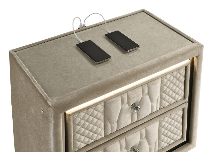 Home & Sleep Outlet - Lorient 2-drawer LED Nightstand with USB Ivory and Camel