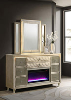 Home & Sleep Outlet - Lorient 8-drawer LED Flame Box Dresser and Mirror Ivory Camel