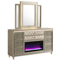 Home & Sleep Outlet - Lorient 8-drawer LED Flame Box Dresser and Mirror Ivory Camel