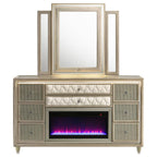 Home & Sleep Outlet - Lorient 8-drawer LED Flame Box Dresser and Mirror Ivory Camel