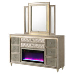 Home & Sleep Outlet - Lorient 8-drawer LED Flame Box Dresser and Mirror Ivory Camel