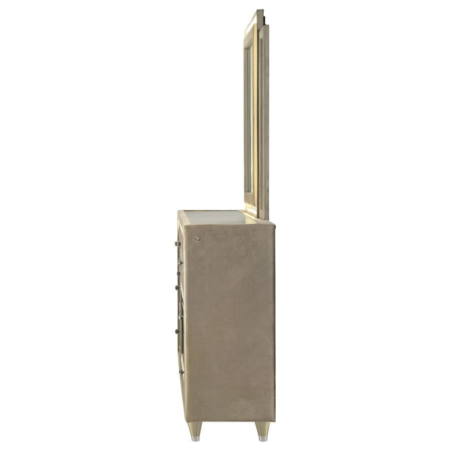 Home & Sleep Outlet - Lorient 8-drawer LED Flame Box Dresser and Mirror Ivory Camel
