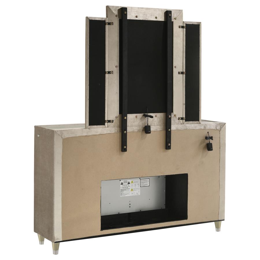 Home & Sleep Outlet - Lorient 8-drawer LED Flame Box Dresser and Mirror Ivory Camel
