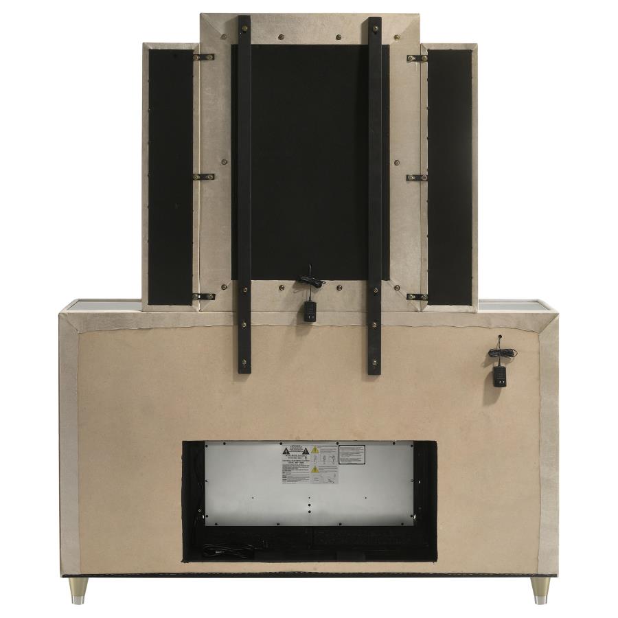 Home & Sleep Outlet - Lorient 8-drawer LED Flame Box Dresser and Mirror Ivory Camel