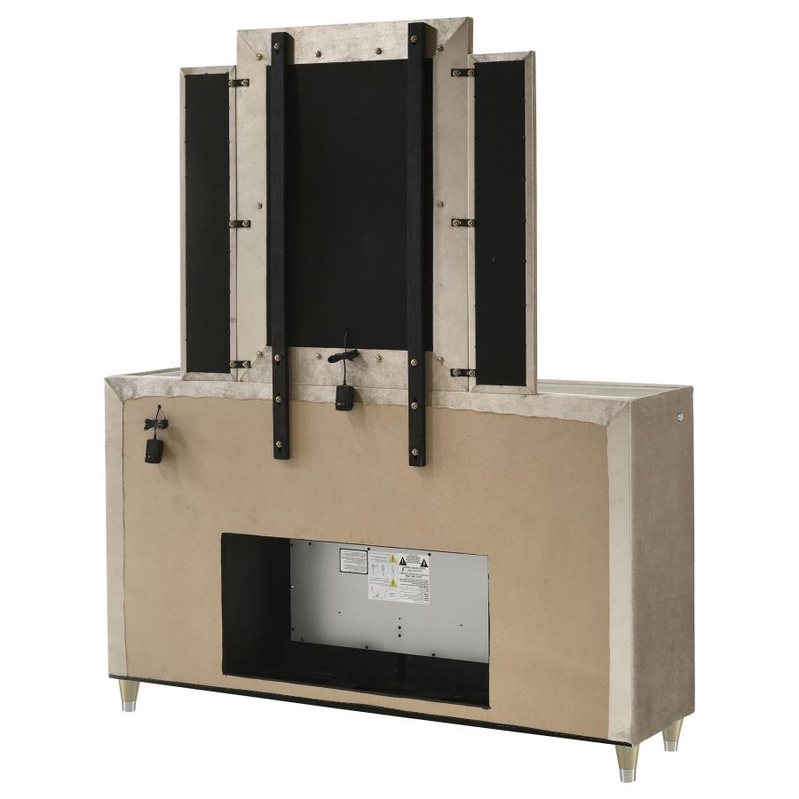 Home & Sleep Outlet - Lorient 8-drawer LED Flame Box Dresser and Mirror Ivory Camel