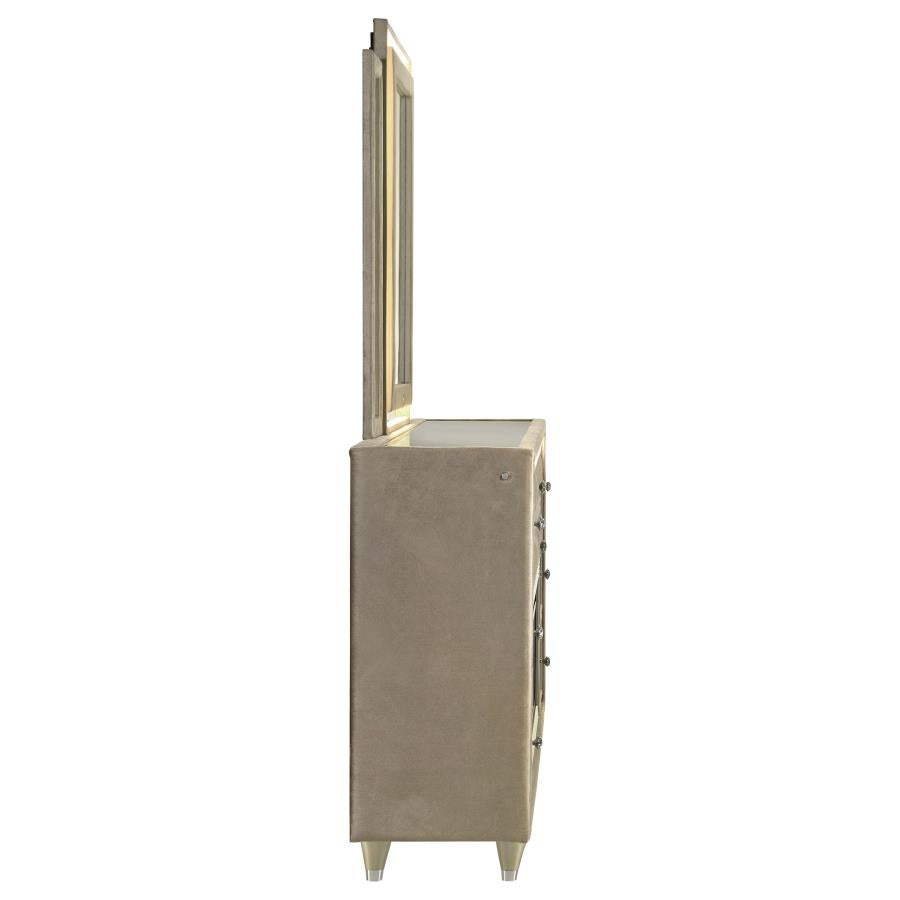 Home & Sleep Outlet - Lorient 8-drawer LED Flame Box Dresser and Mirror Ivory Camel