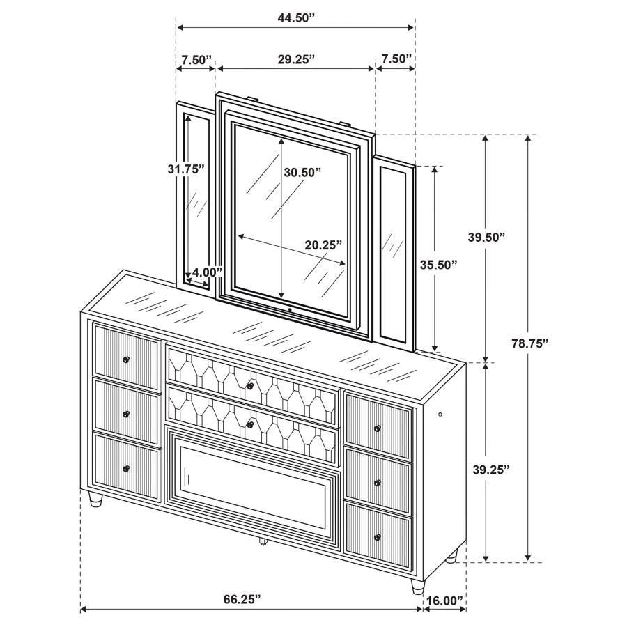 Home & Sleep Outlet - Lorient 8-drawer LED Flame Box Dresser and Mirror Ivory Camel