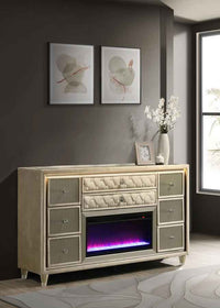 Lorient 8-drawer LED Bedroom Flame Box Dresser Ivory Camel