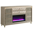 Home & Sleep Outlet - Lorient 8-drawer LED Bedroom Flame Box Dresser Ivory Camel