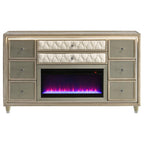 Home & Sleep Outlet - Lorient 8-drawer LED Bedroom Flame Box Dresser Ivory Camel