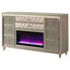 Home & Sleep Outlet - Lorient 8-drawer LED Bedroom Flame Box Dresser Ivory Camel
