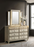 Home & Sleep Outlet - Lorient 8-drawer LED Dresser with Mirror Ivory and Camel
