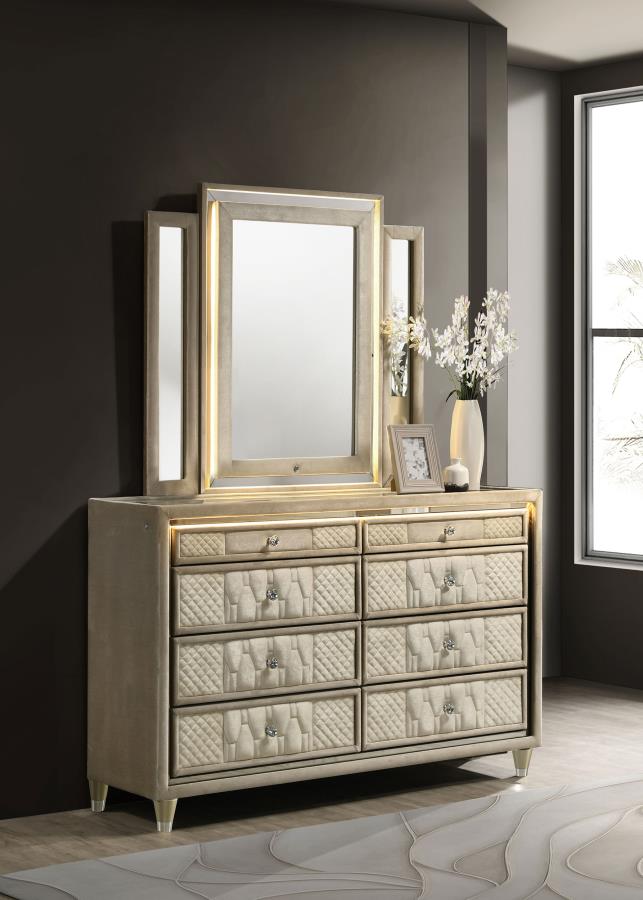 Home & Sleep Outlet - Lorient 8-drawer LED Dresser with Mirror Ivory and Camel