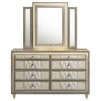 Home & Sleep Outlet - Lorient 8-drawer LED Dresser with Mirror Ivory and Camel
