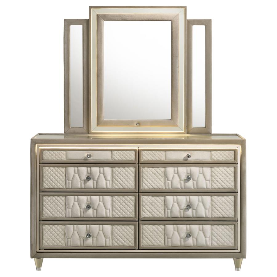 Home & Sleep Outlet - Lorient 8-drawer LED Dresser with Mirror Ivory and Camel