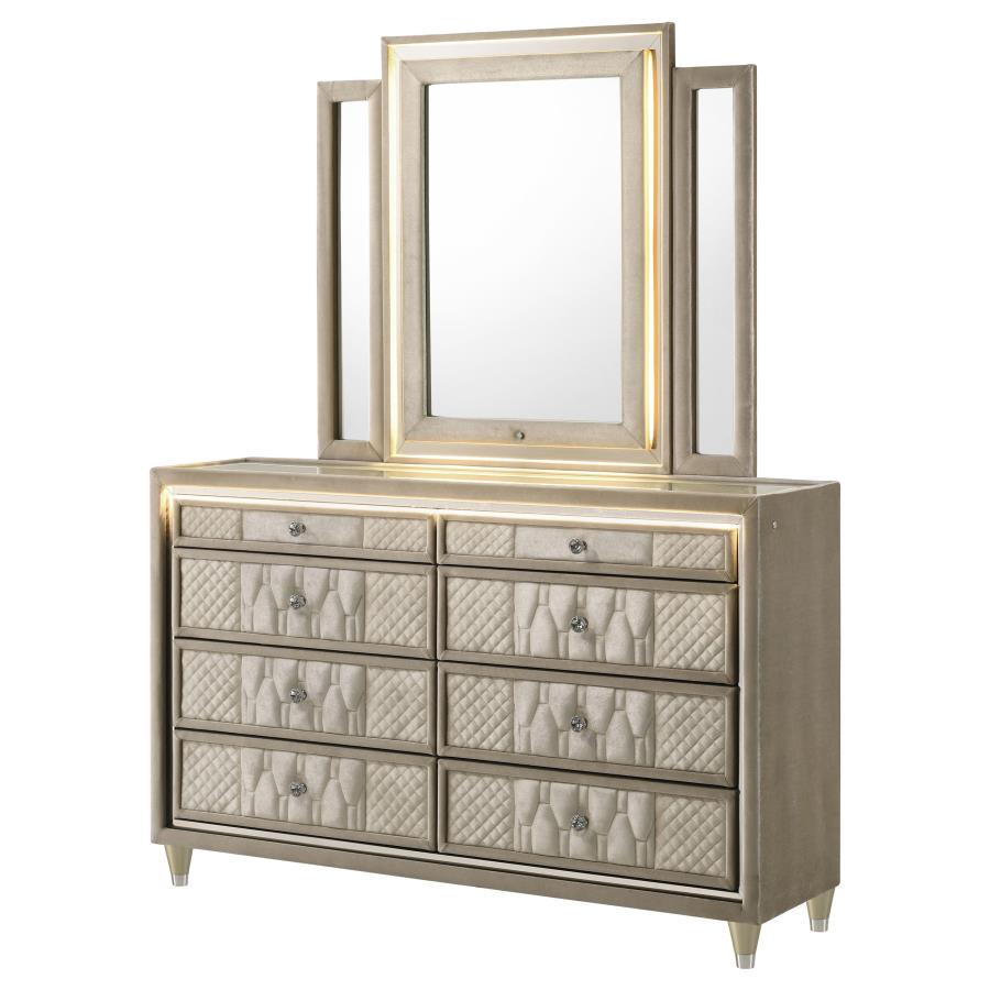 Home & Sleep Outlet - Lorient 8-drawer LED Dresser with Mirror Ivory and Camel