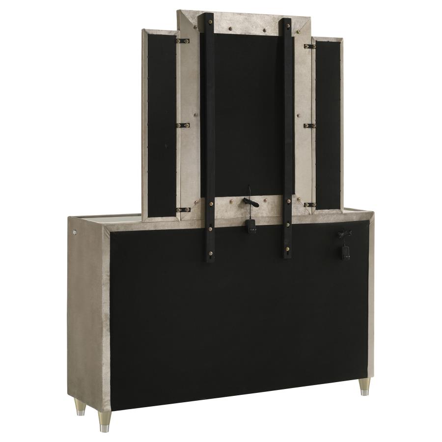 Home & Sleep Outlet - Lorient 8-drawer LED Dresser with Mirror Ivory and Camel