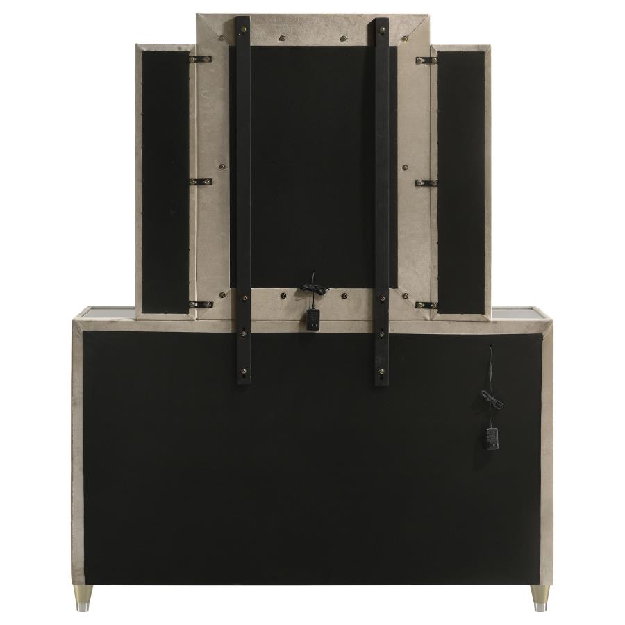 Home & Sleep Outlet - Lorient 8-drawer LED Dresser with Mirror Ivory and Camel