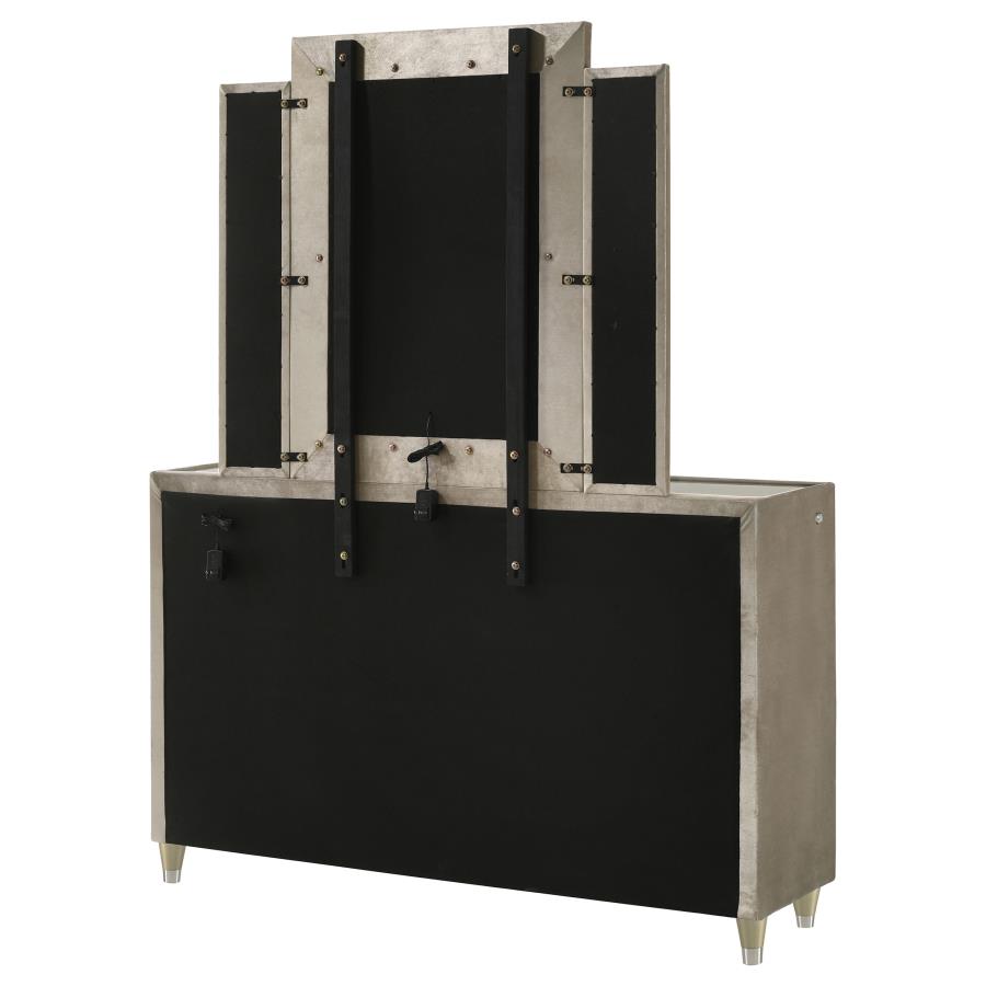 Home & Sleep Outlet - Lorient 8-drawer LED Dresser with Mirror Ivory and Camel