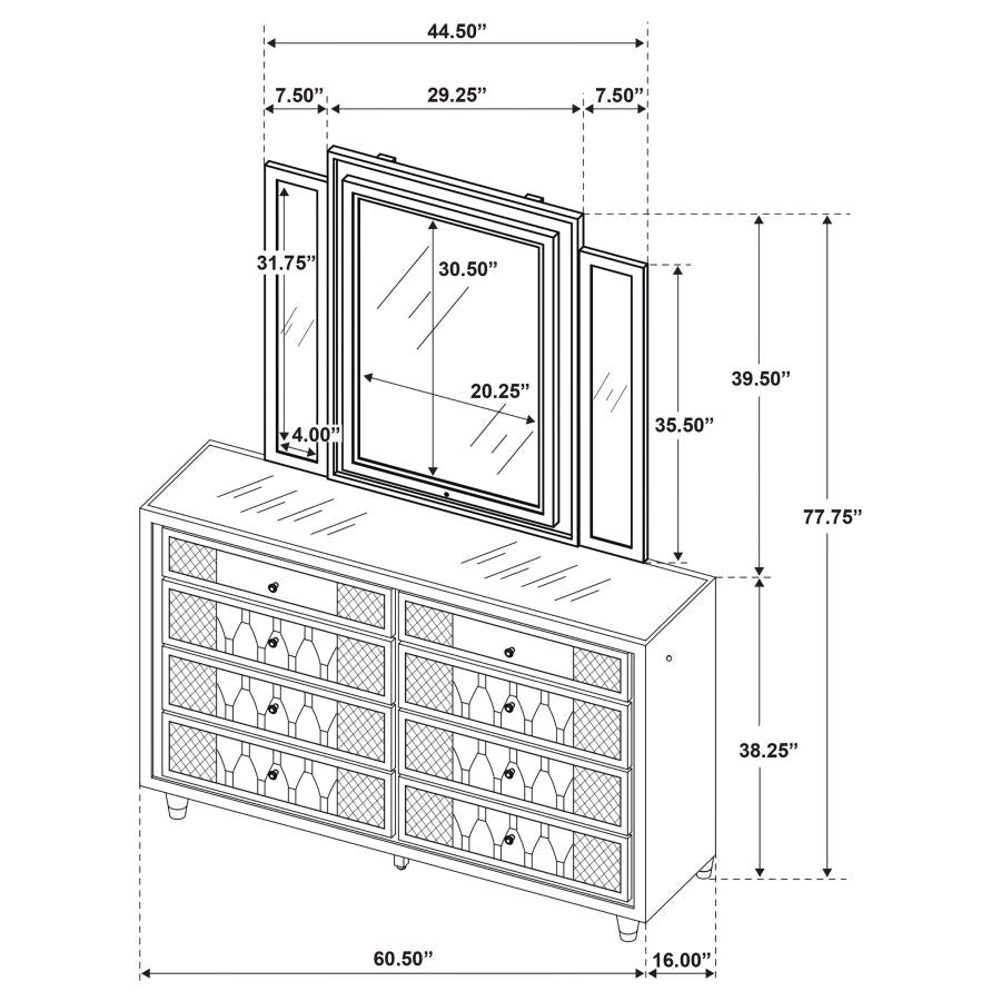 Home & Sleep Outlet - Lorient 8-drawer LED Dresser with Mirror Ivory and Camel