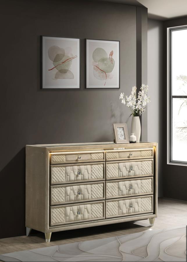 Home & Sleep Outlet - Lorient 8-drawer LED Bedroom Dresser Cabinet Ivory and Camel