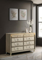 Home & Sleep Outlet - Lorient 8-drawer LED Bedroom Dresser Cabinet Ivory and Camel