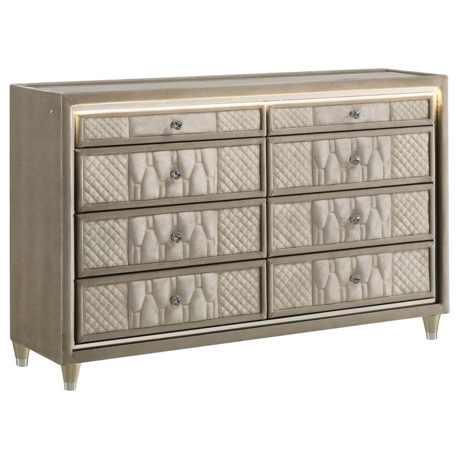 Home & Sleep Outlet - Lorient 8-drawer LED Bedroom Dresser Cabinet Ivory and Camel