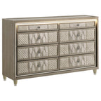Home & Sleep Outlet - Lorient 8-drawer LED Bedroom Dresser Cabinet Ivory and Camel