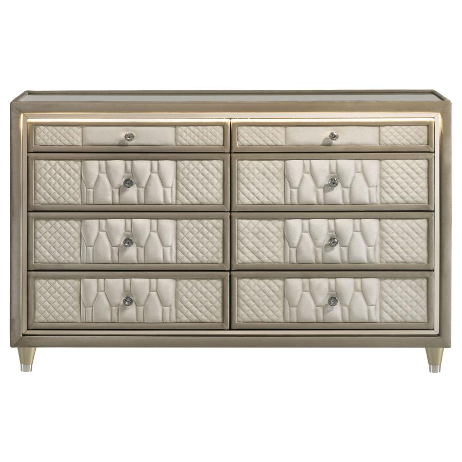 Home & Sleep Outlet - Lorient 8-drawer LED Bedroom Dresser Cabinet Ivory and Camel