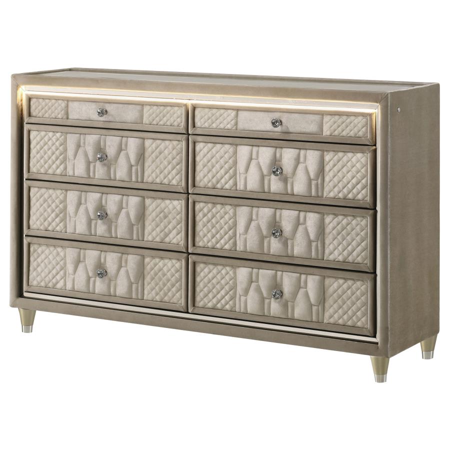 Home & Sleep Outlet - Lorient 8-drawer LED Bedroom Dresser Cabinet Ivory and Camel