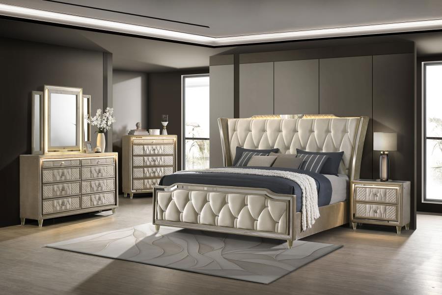 Home & Sleep Outlet - Lorient 8-drawer LED Bedroom Dresser Cabinet Ivory and Camel
