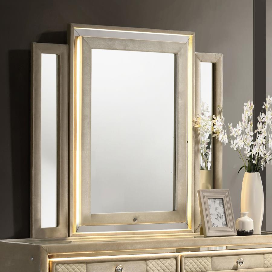 Home & Sleep Outlet - Lorient LED Dresser Mirror Ivory and Camel