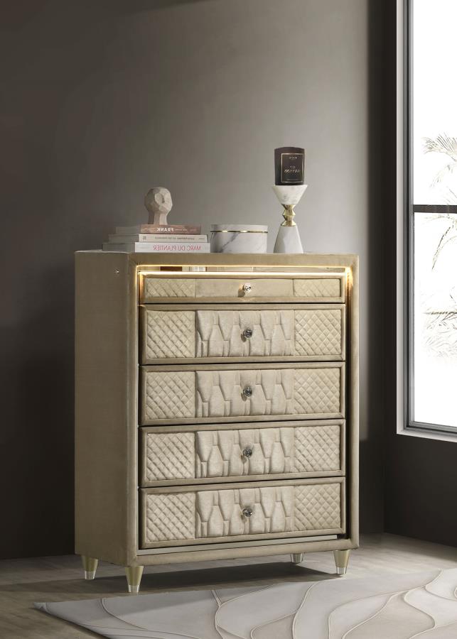 Home & Sleep Outlet - Lorient 5-drawer LED Chest of Drawers Ivory and Camel
