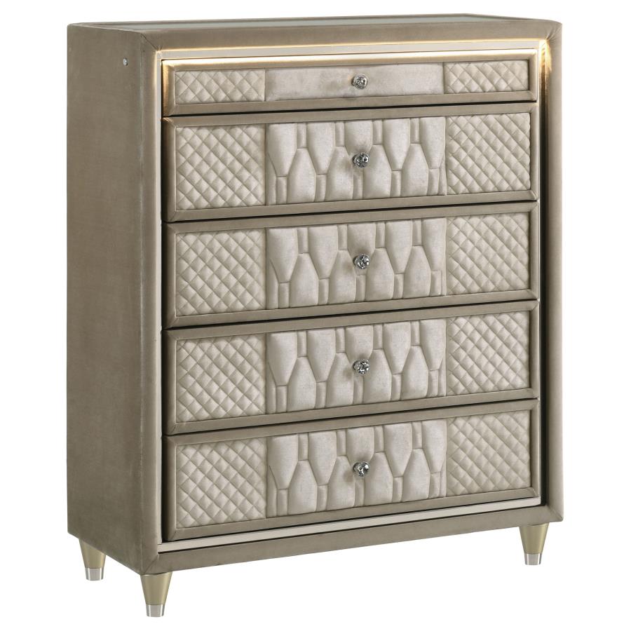 Home & Sleep Outlet - Lorient 5-drawer LED Chest of Drawers Ivory and Camel