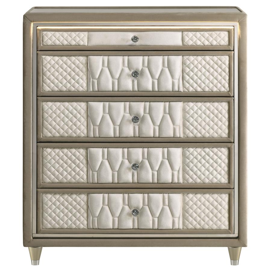 Home & Sleep Outlet - Lorient 5-drawer LED Chest of Drawers Ivory and Camel