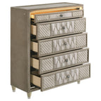 Home & Sleep Outlet - Lorient 5-drawer LED Chest of Drawers Ivory and Camel