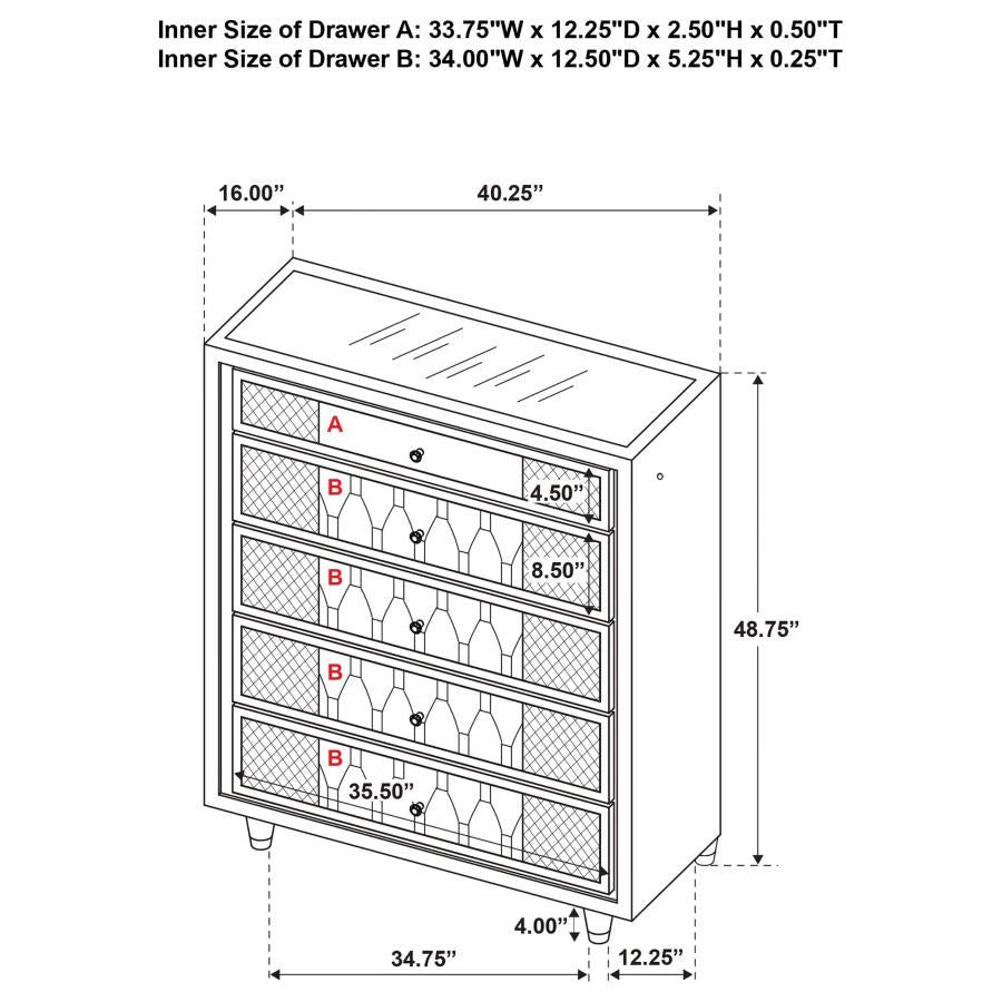 Home & Sleep Outlet - Lorient 5-drawer LED Chest of Drawers Ivory and Camel