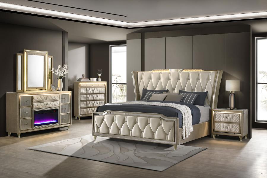 Home & Sleep Outlet - Lorient 5-drawer LED Chest of Drawers Ivory and Camel